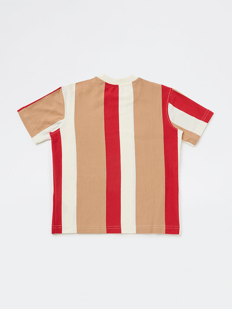 HOP Kids Boys Multicolour Striped Cotton T-Shirt