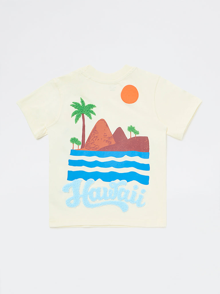 HOP Kids Boys Off-White Scenic-Printed Cotton T-Shirt