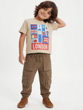 HOP Kids Boys Light Beige Graphic Printed Cotton T-Shirt