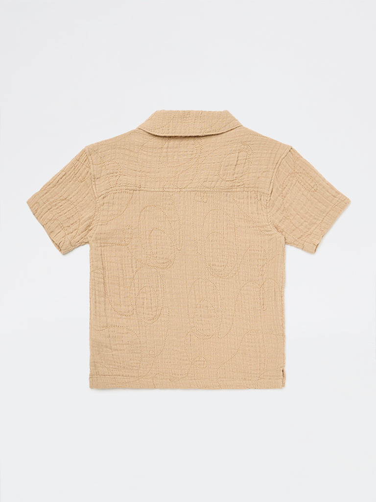 HOP Kids Boys Light Taupe Crinkle-Textured Cotton Shirt