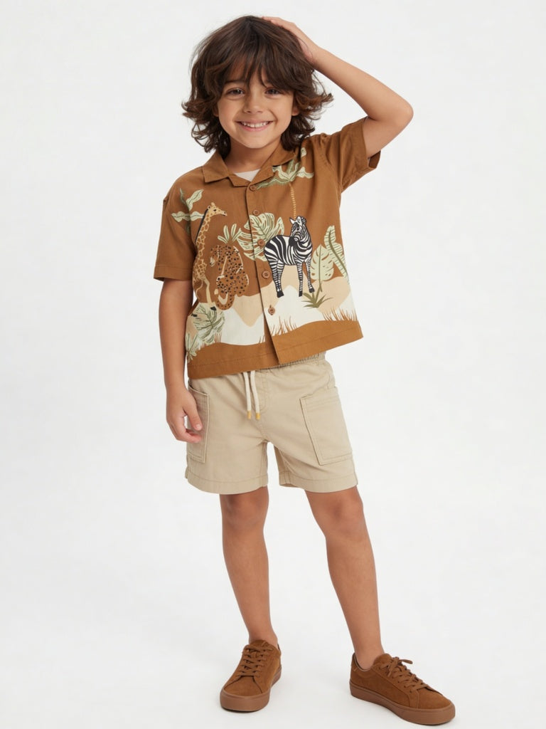 HOP Kids Boys Brown Animal-Inspired Shirt