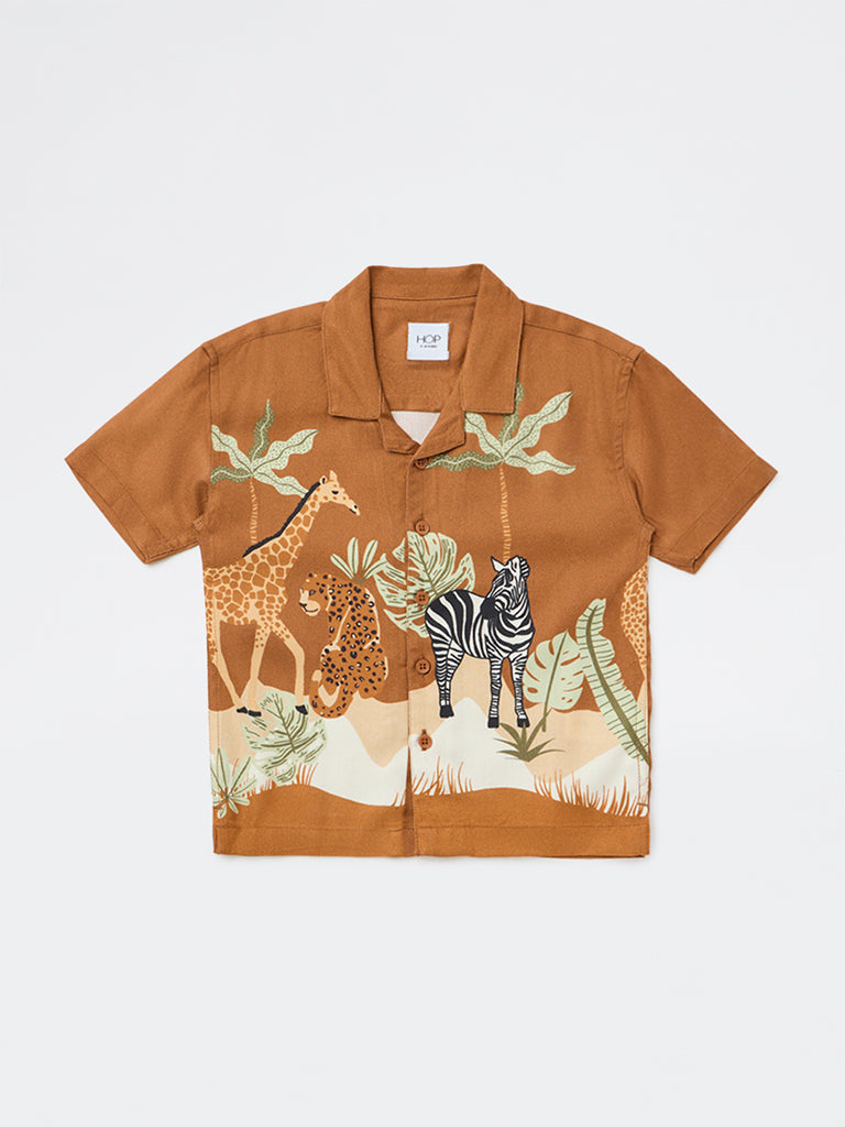 HOP Kids Boys Brown Animal-Inspired Shirt