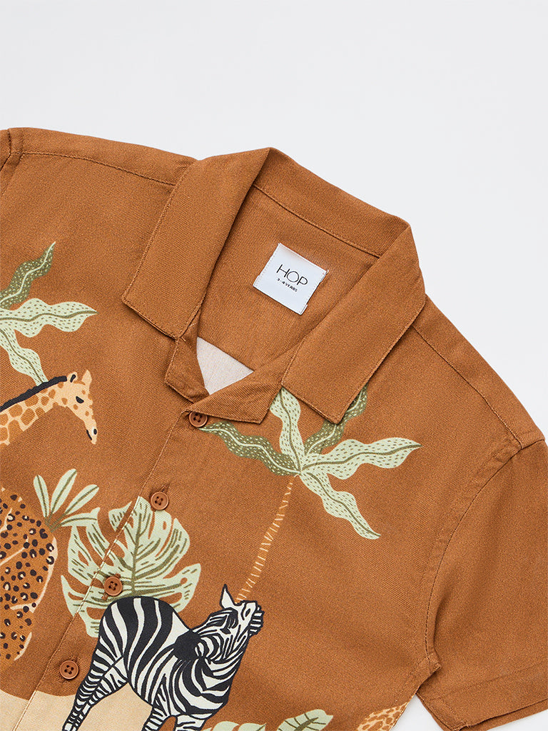 HOP Kids Boys Brown Animal-Inspired Shirt