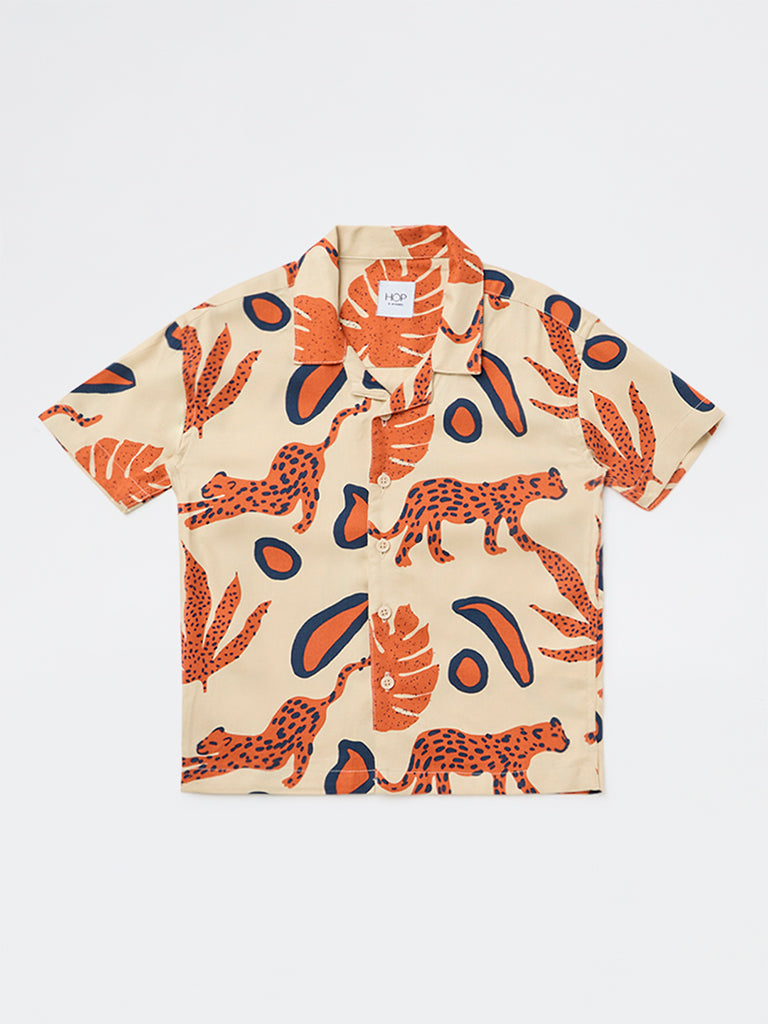 HOP Kids Boys Light Beige Jungle Printed Shirt