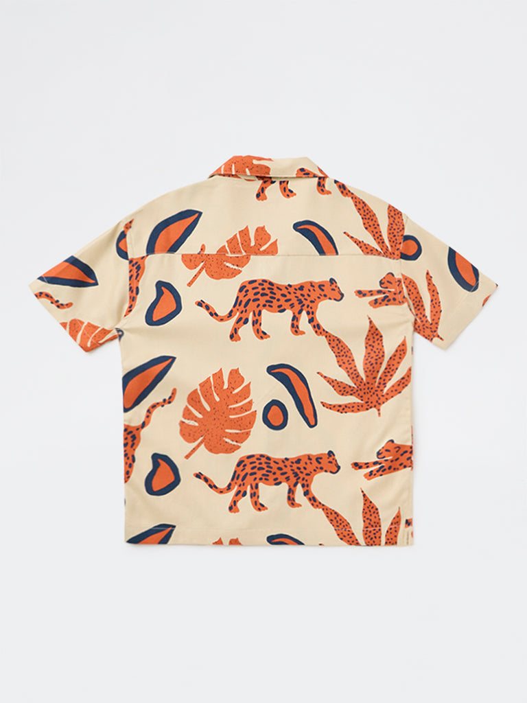 HOP Kids Boys Light Beige Jungle Printed Shirt