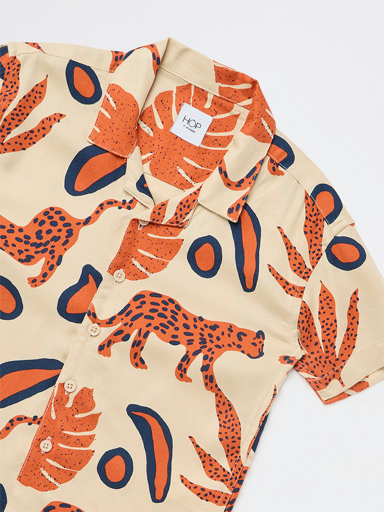 HOP Kids Boys Light Beige Jungle Printed Shirt