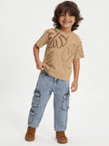 HOP Kids Boys Tan Embroidered Cotton-Blend T-Shirt