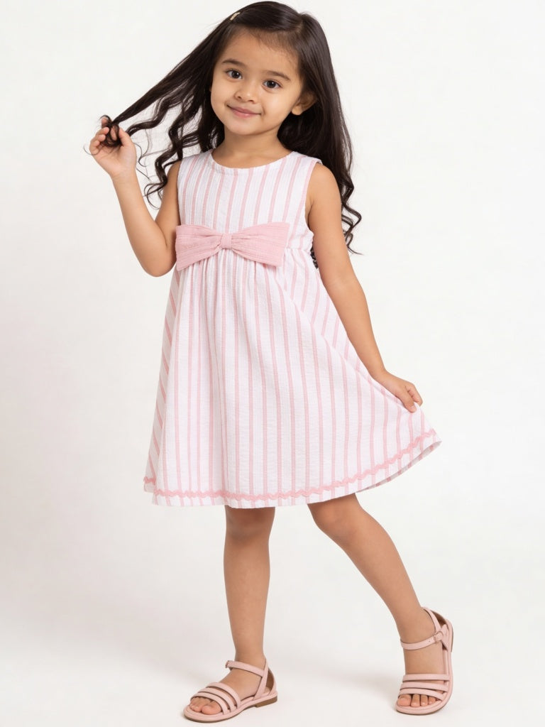HOP Kids Girls Pink Striped Cotton-Blend A-Line Dress