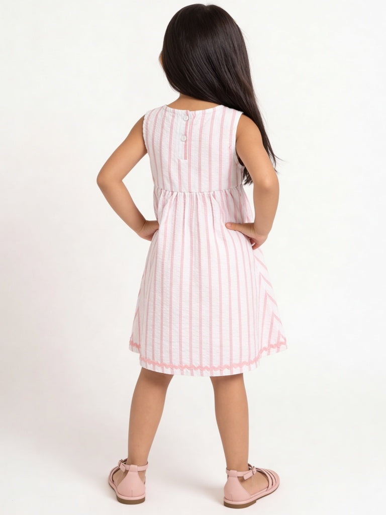 HOP Kids Girls Pink Striped Cotton-Blend A-Line Dress