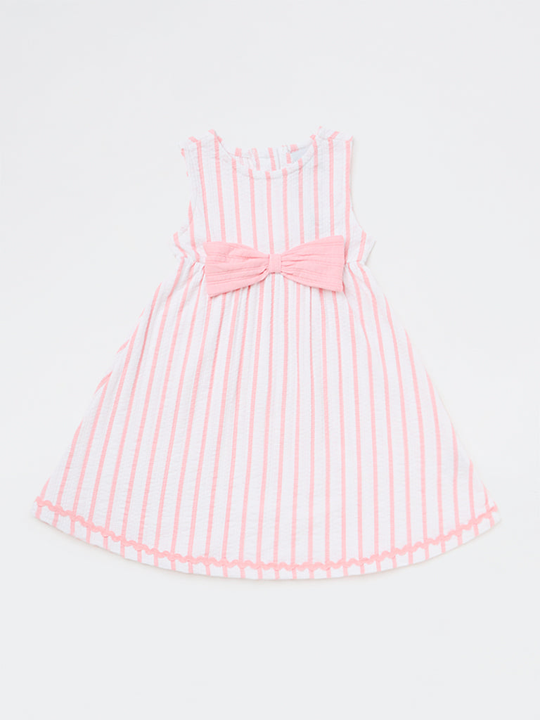 HOP Kids Girls Pink Striped Cotton-Blend A-Line Dress