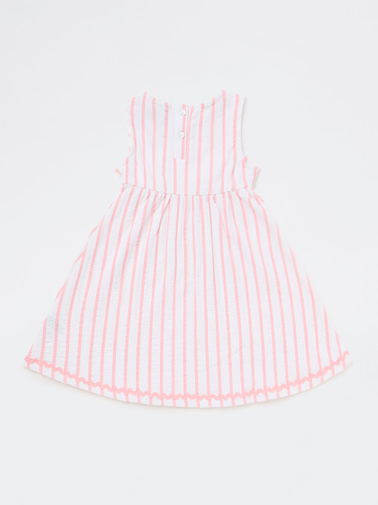 HOP Kids Girls Pink Striped Cotton-Blend A-Line Dress