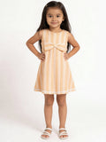 HOP Kids Girls Peach Striped Cotton-Blend A-Line Dress