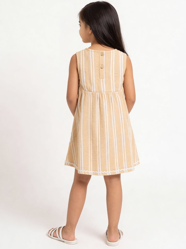 HOP Kids Girls Peach Striped Cotton-Blend A-Line Dress