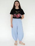 Girls Light Blue High-Rise Cotton Pants
