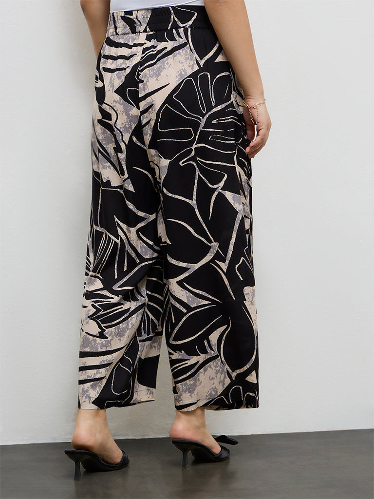 Diza Black Botanical Design Palazzos