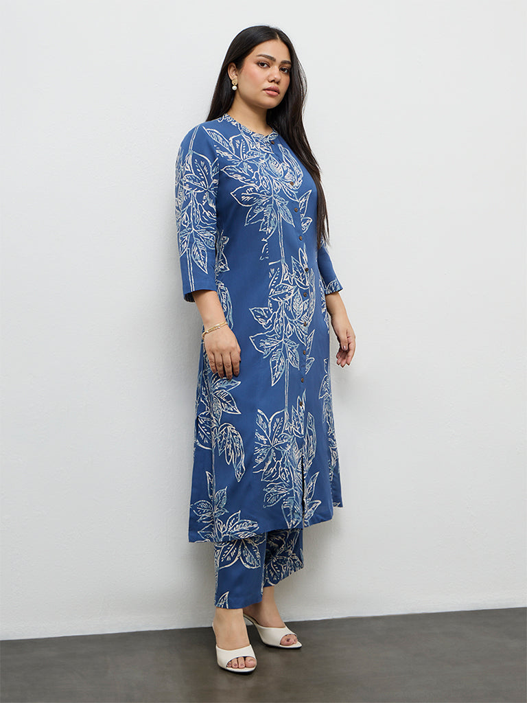 Diza Blue Foliage Pattern Palazzos