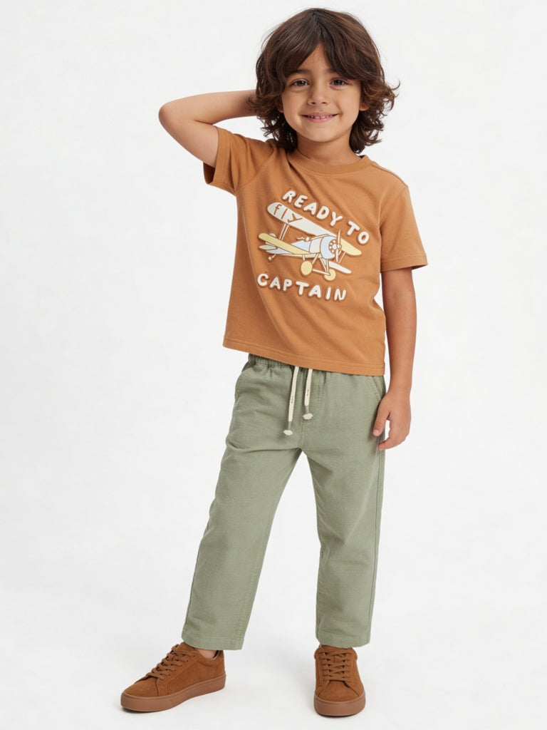 HOP Kids Boys Orange Printed Cotton T-Shirt