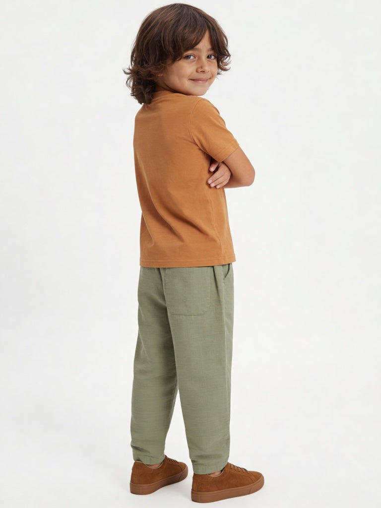 HOP Kids Boys Orange Printed Cotton T-Shirt