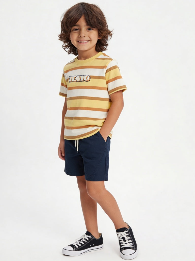 HOP Kids Boys Multicolour Striped Cotton T-Shirt