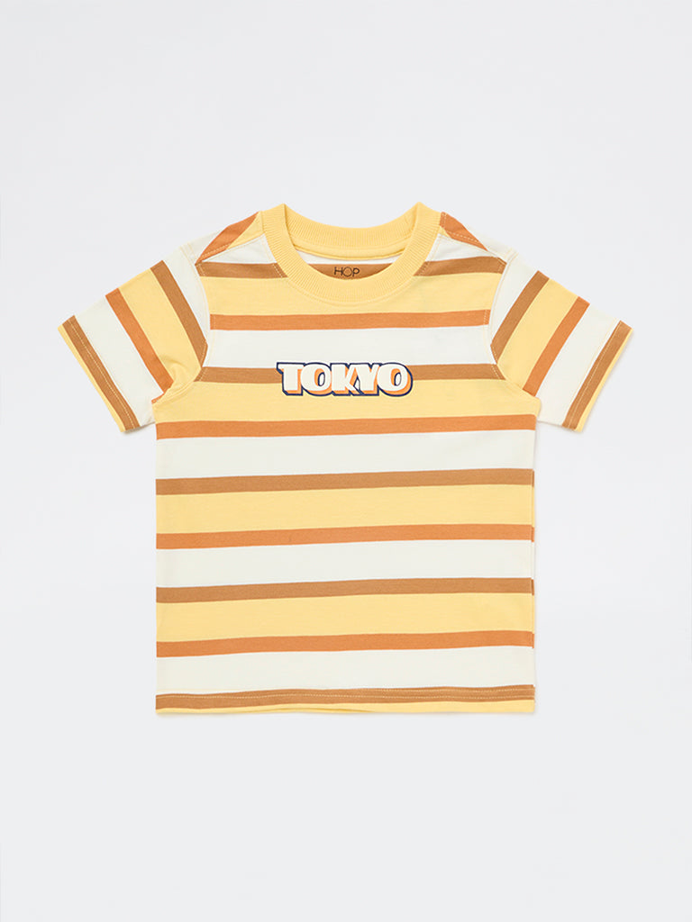 HOP Kids Boys Multicolour Striped Cotton T-Shirt