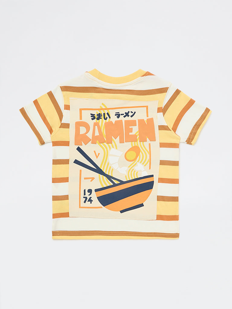 HOP Kids Boys Multicolour Striped Cotton T-Shirt