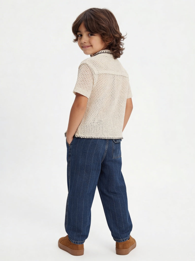 HOP Kids Boys Off-White Crochet-Knit Cotton-Blend Shirt