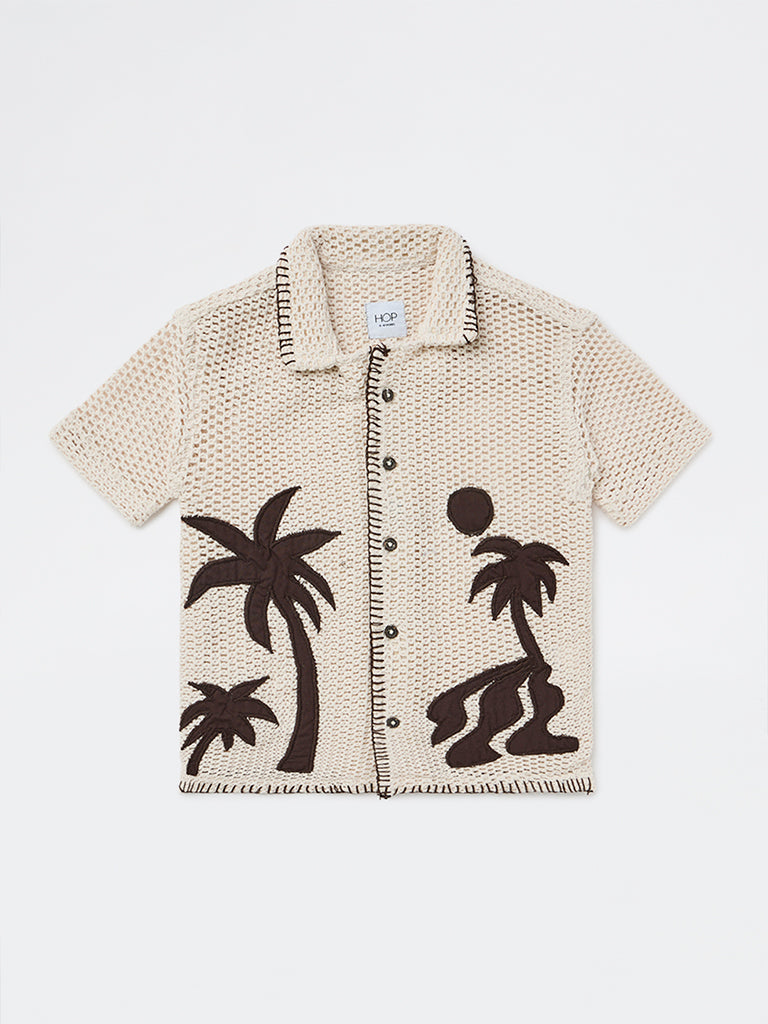 HOP Kids Boys Off-White Crochet-Knit Cotton-Blend Shirt