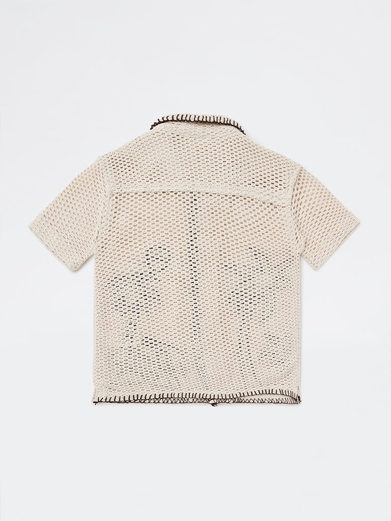 HOP Kids Boys Off-White Crochet-Knit Cotton-Blend Shirt