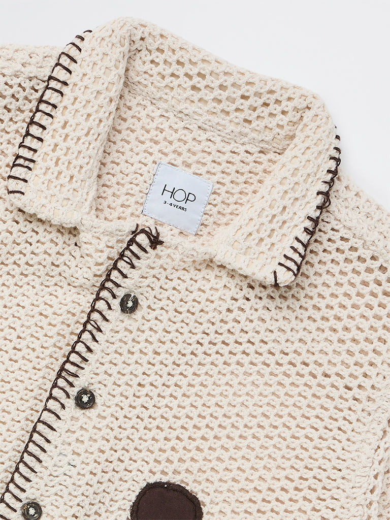 HOP Kids Boys Off-White Crochet-Knit Cotton-Blend Shirt