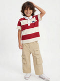 HOP Kids Boys Red Striped Cotton Polo T-Shirt