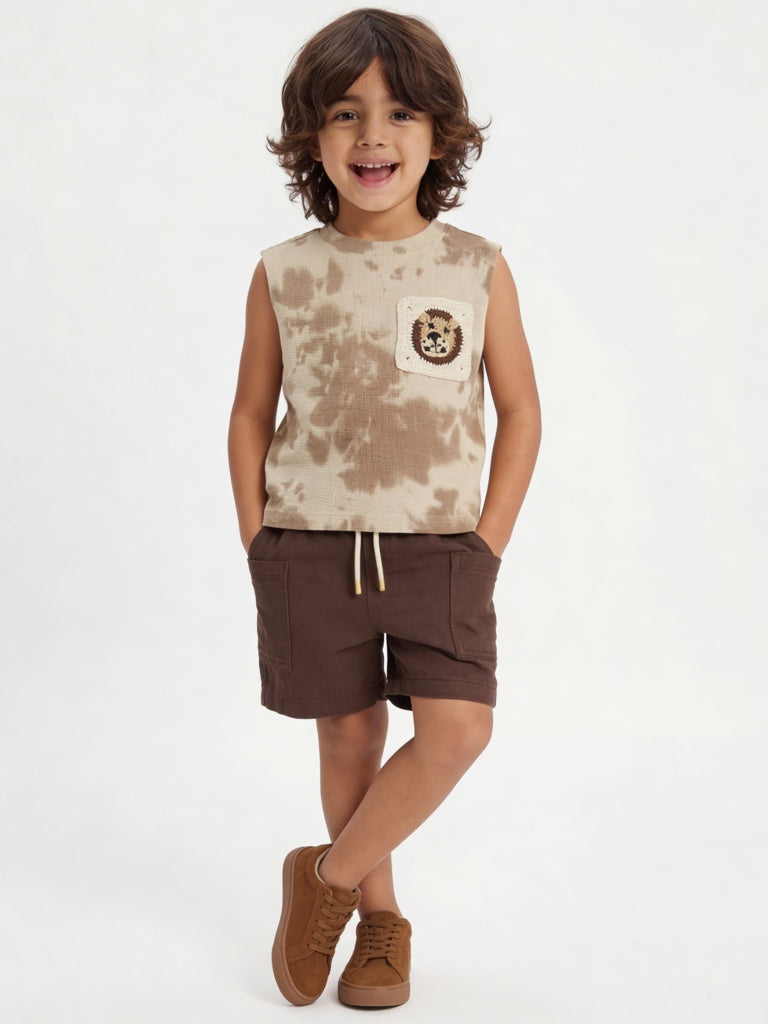 HOP Kids Boys Light Brown Tie-Dye Cotton T-Shirt