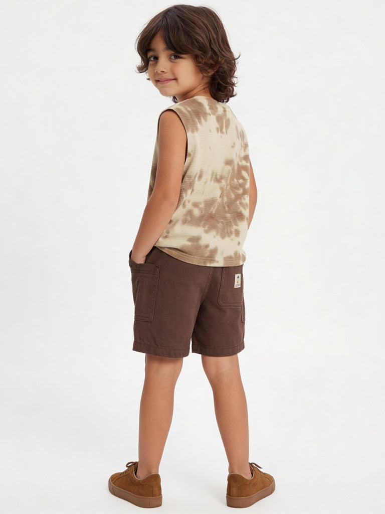 HOP Kids Boys Light Brown Tie-Dye Cotton T-Shirt