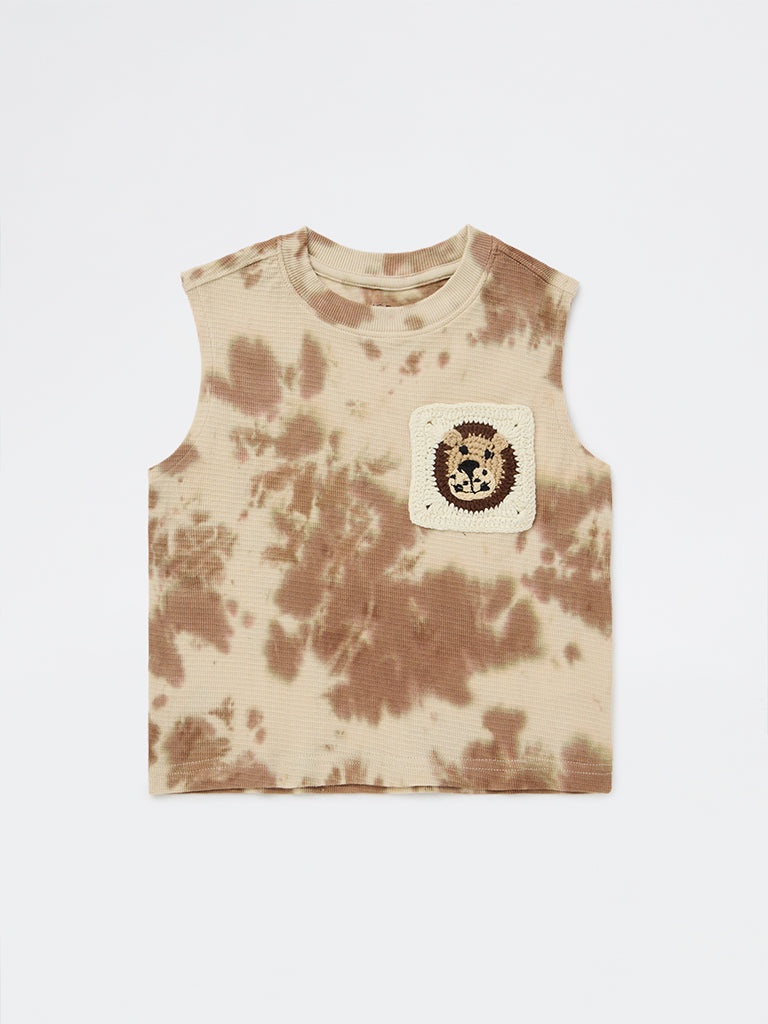 HOP Kids Boys Light Brown Tie-Dye Cotton T-Shirt