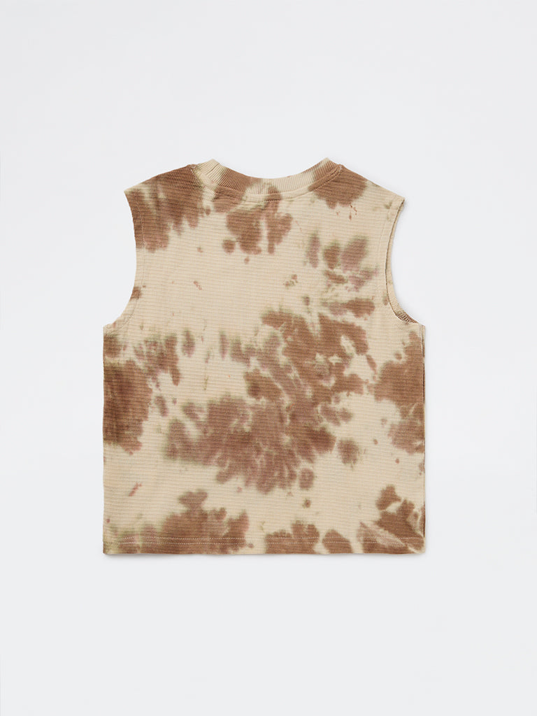 HOP Kids Boys Light Brown Tie-Dye Cotton T-Shirt