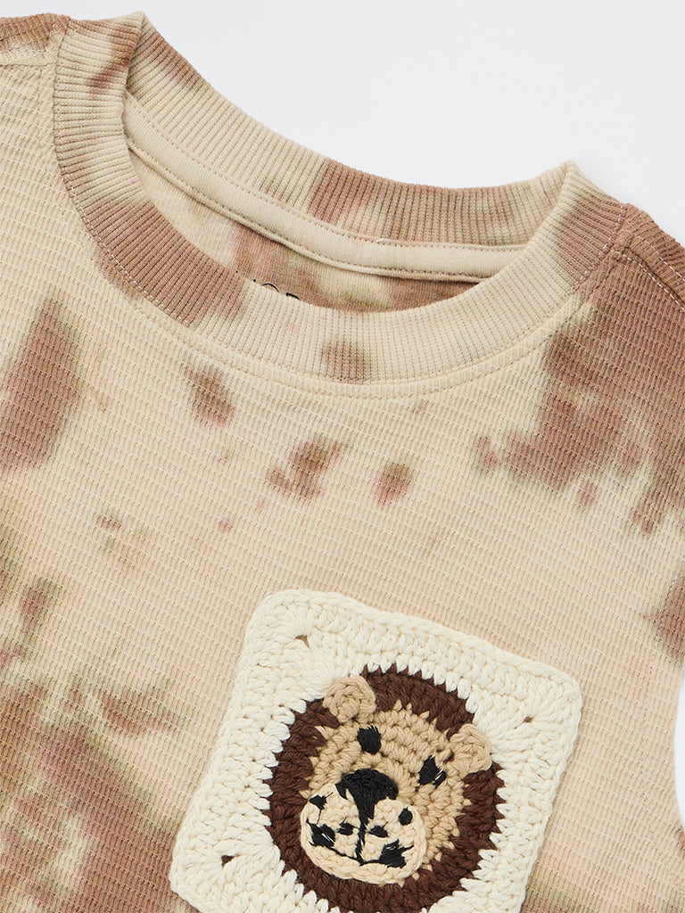 HOP Kids Boys Light Brown Tie-Dye Cotton T-Shirt