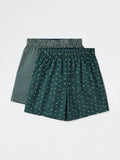 WES Lounge Green Printed Relaxed-Fit Mid-Rise Boxers - Pack of 2