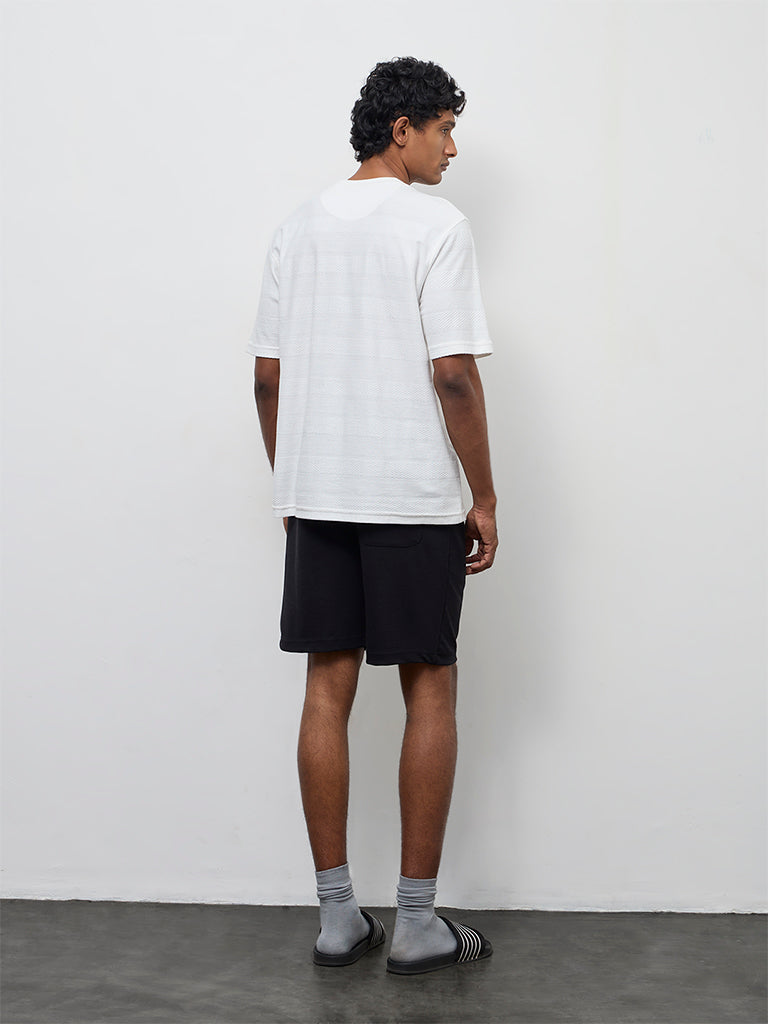 WES Lounge Black Relaxed-Fit Mid-Rise Cotton-Blend Shorts