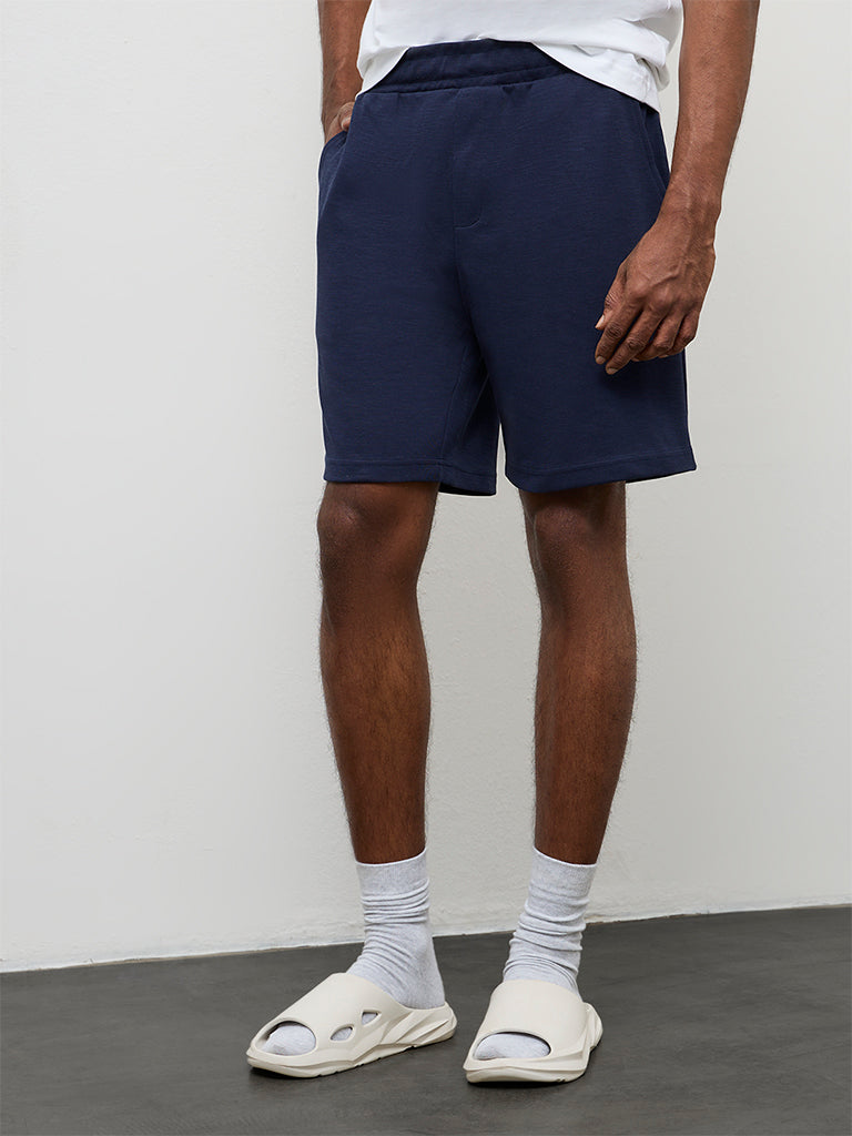 WES Lounge Navy Relaxed-Fit Mid-Rise Cotton-Blend Shorts