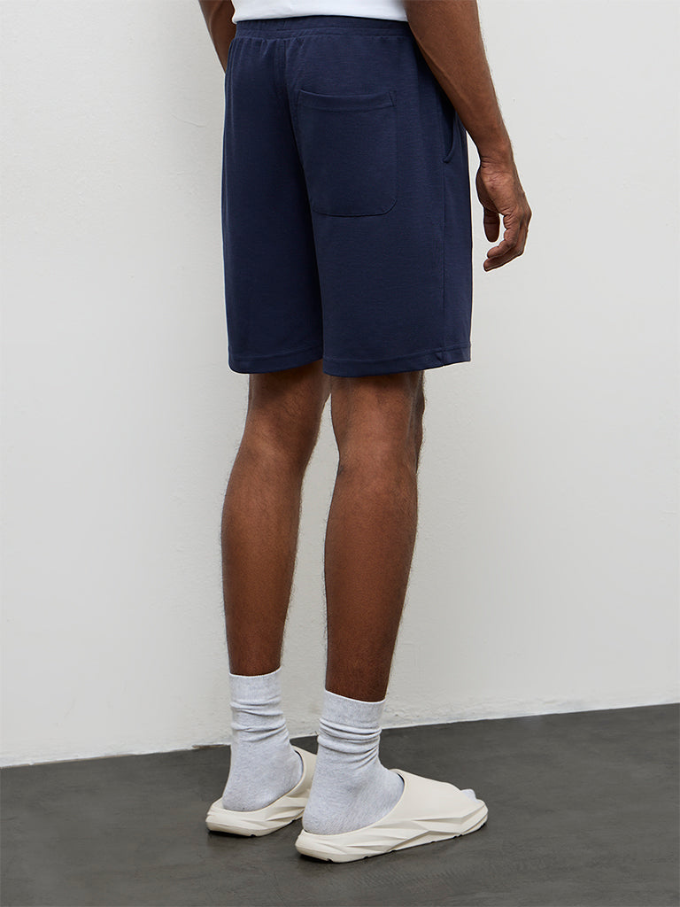 WES Lounge Navy Relaxed-Fit Mid-Rise Cotton-Blend Shorts