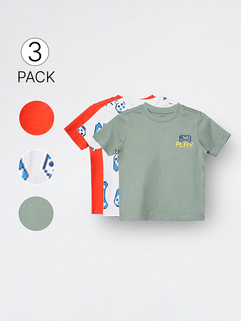 3-Pack HOP Kids Boys Multicolour Printed Cotton T-Shirts - Exclusive