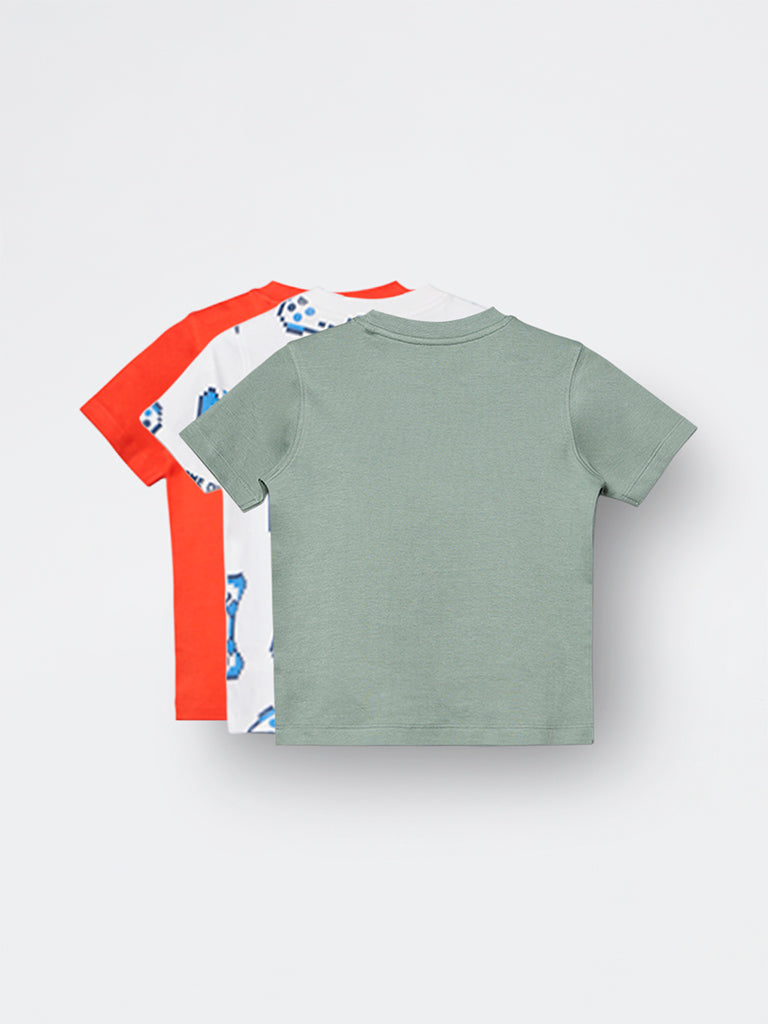 3-Pack HOP Kids Boys Multicolour Printed Cotton T-Shirts - Exclusive
