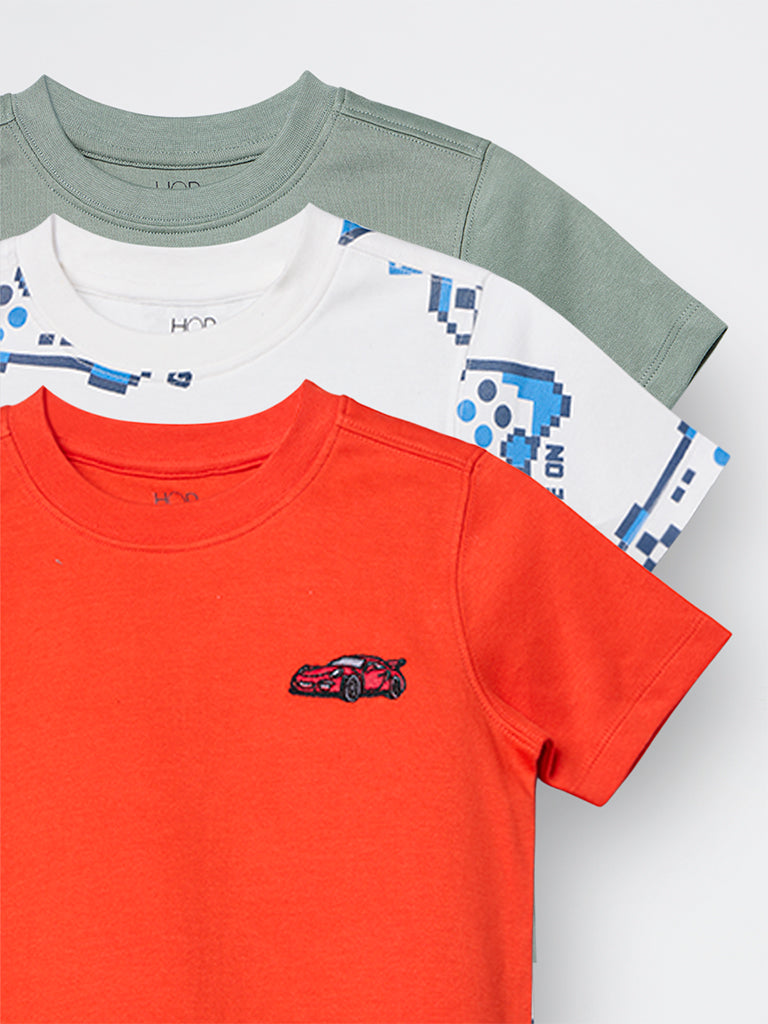 3-Pack HOP Kids Boys Multicolour Printed Cotton T-Shirts - Exclusive