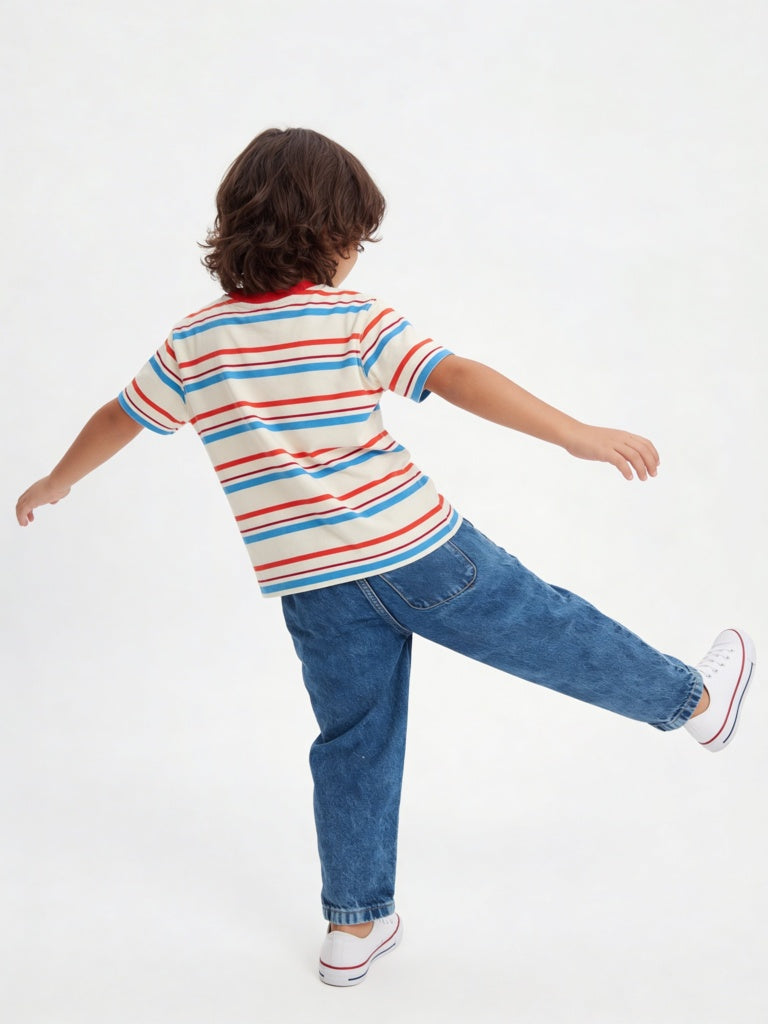 HOP Kids Boys Multicolour Striped Cotton T-Shirt