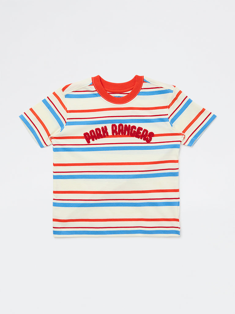HOP Kids Boys Multicolour Striped Cotton T-Shirt