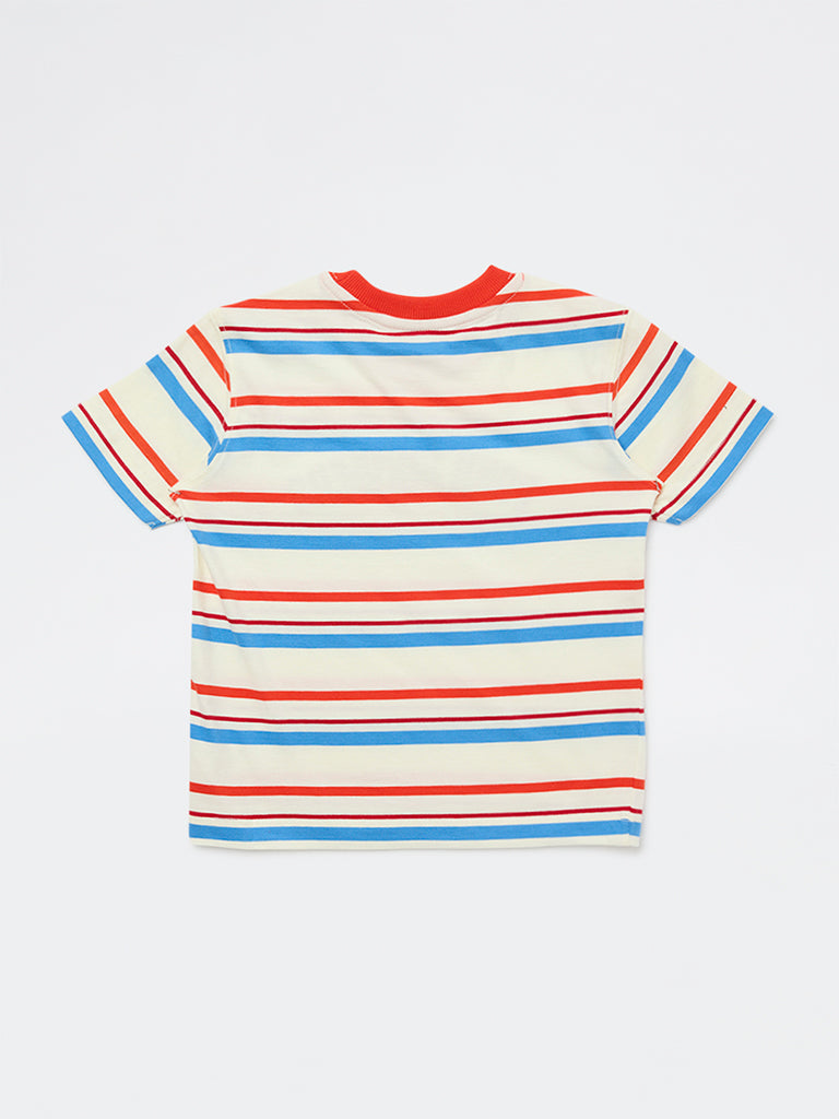 HOP Kids Boys Multicolour Striped Cotton T-Shirt