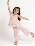 HOP Kids Girls Pink Floral Detailed High-Rise Trousers