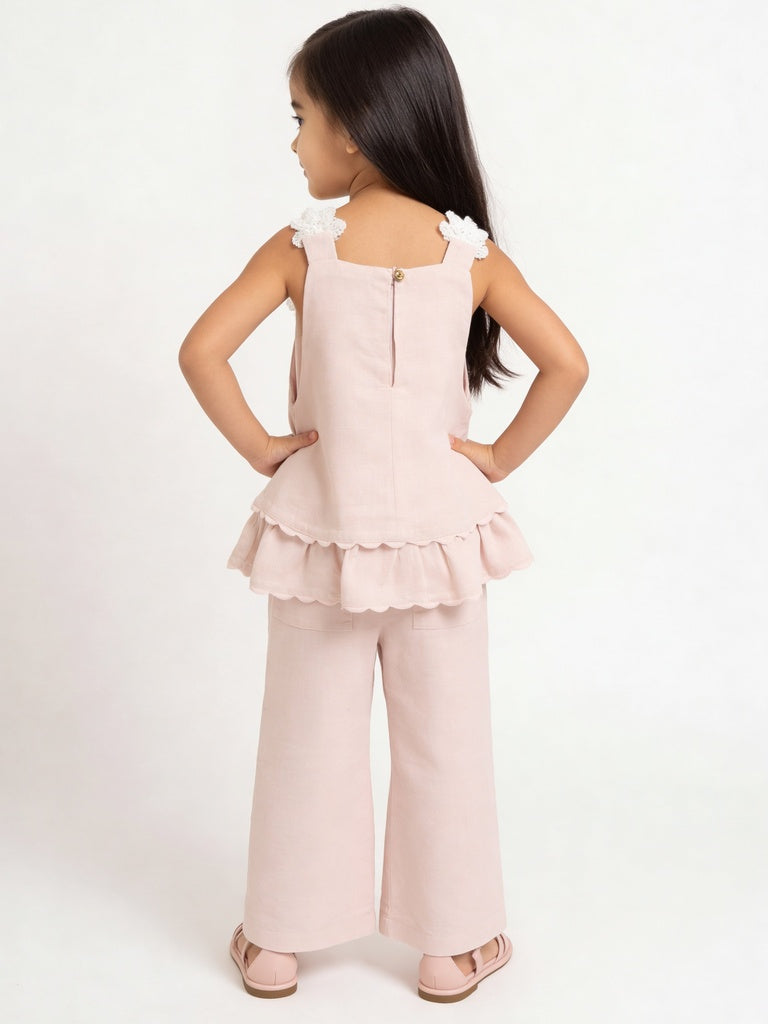 HOP Kids Girls Pink Floral Detailed High-Rise Trousers