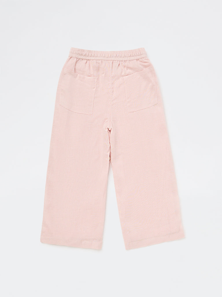 HOP Kids Girls Pink Floral Detailed High-Rise Trousers