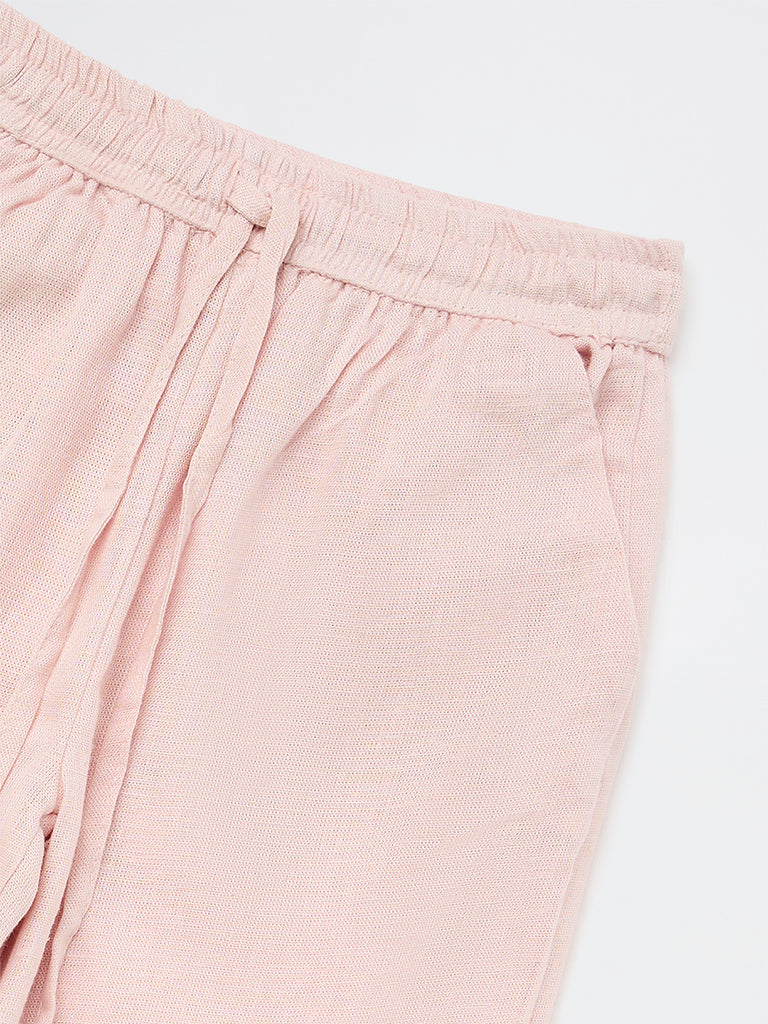 HOP Kids Girls Pink Floral Detailed High-Rise Trousers
