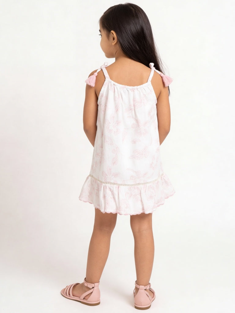 HOP Kids Girls White Floral Embroidered A-Line Dress